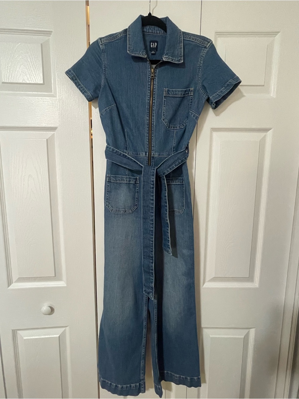GAP Blue Denim Zip-Front Maxi Dress with Belt